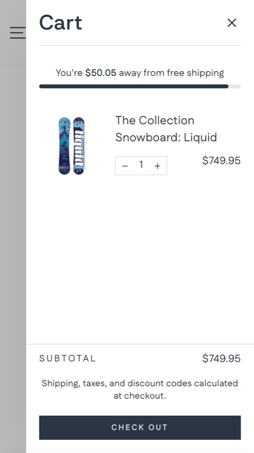 Phone cart showing progress toward the shipping goal